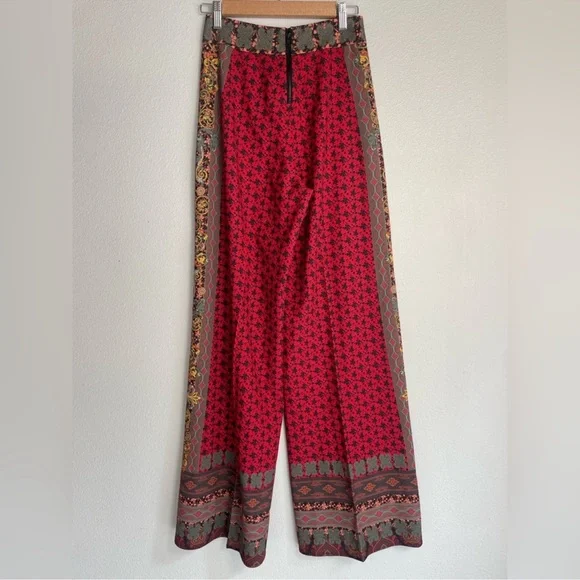 NWOT Alice + Olivia Red Patterned Wide/Flare Leg Pants Sz 0 - Picture 5 of 13